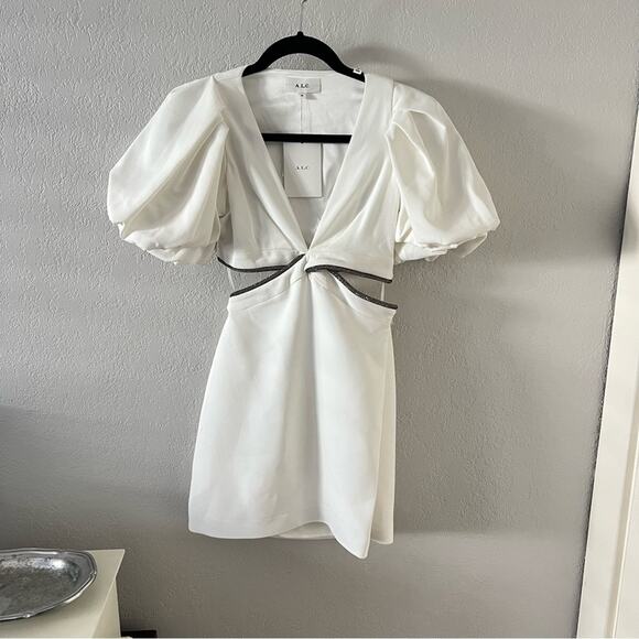 ALC Hazel White Cut-Out Puff Sleeve Mini Dress - Picture 3 of 8